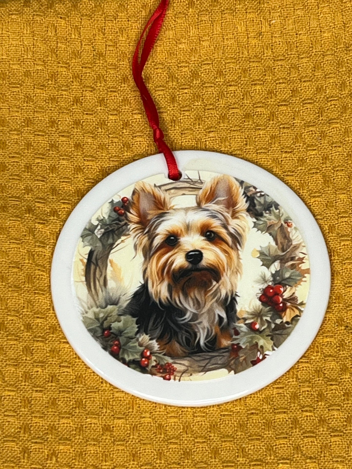 Yorkie long hair Christmas ornament