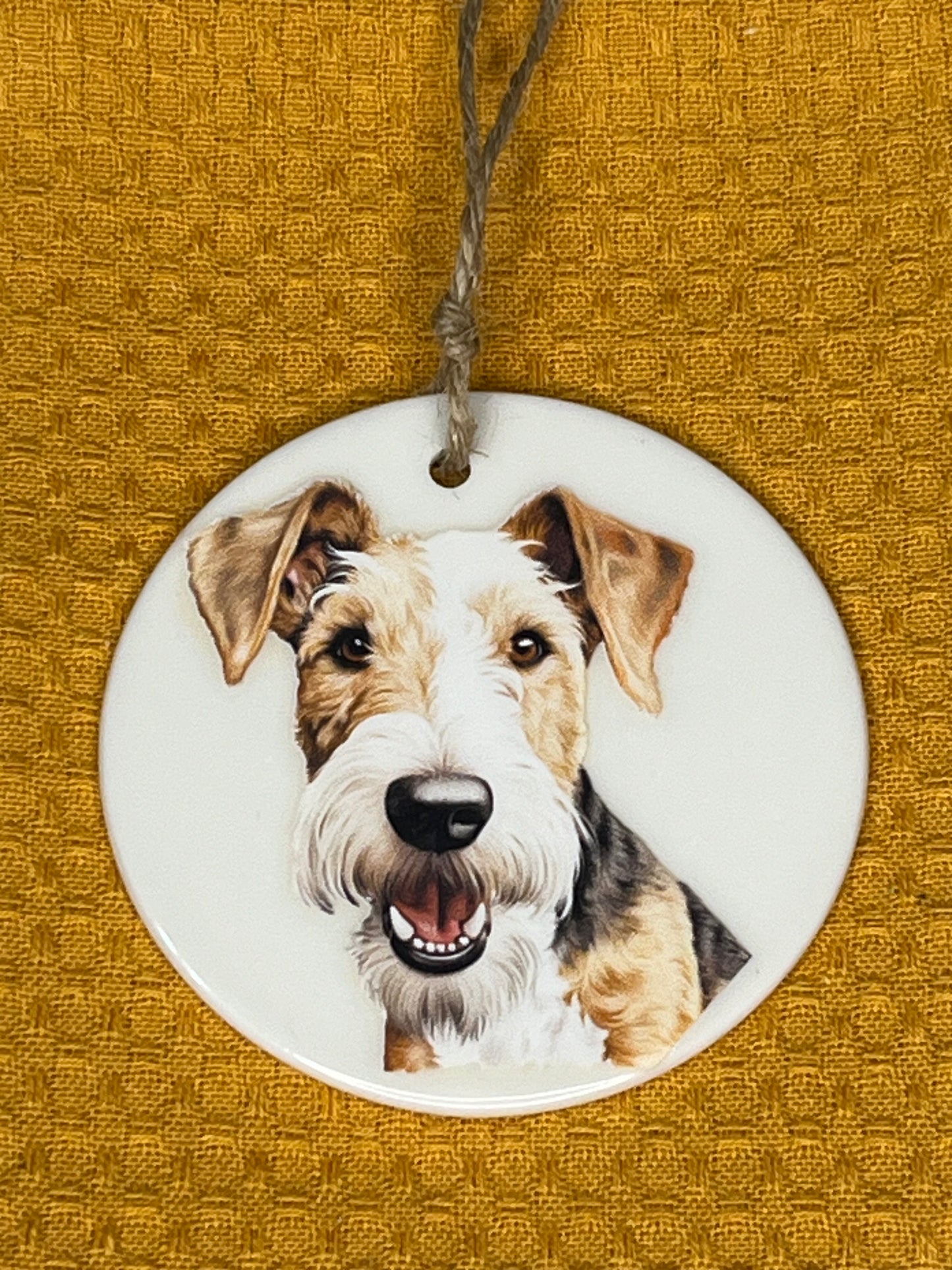 Wire fox terrier ceramic ornament