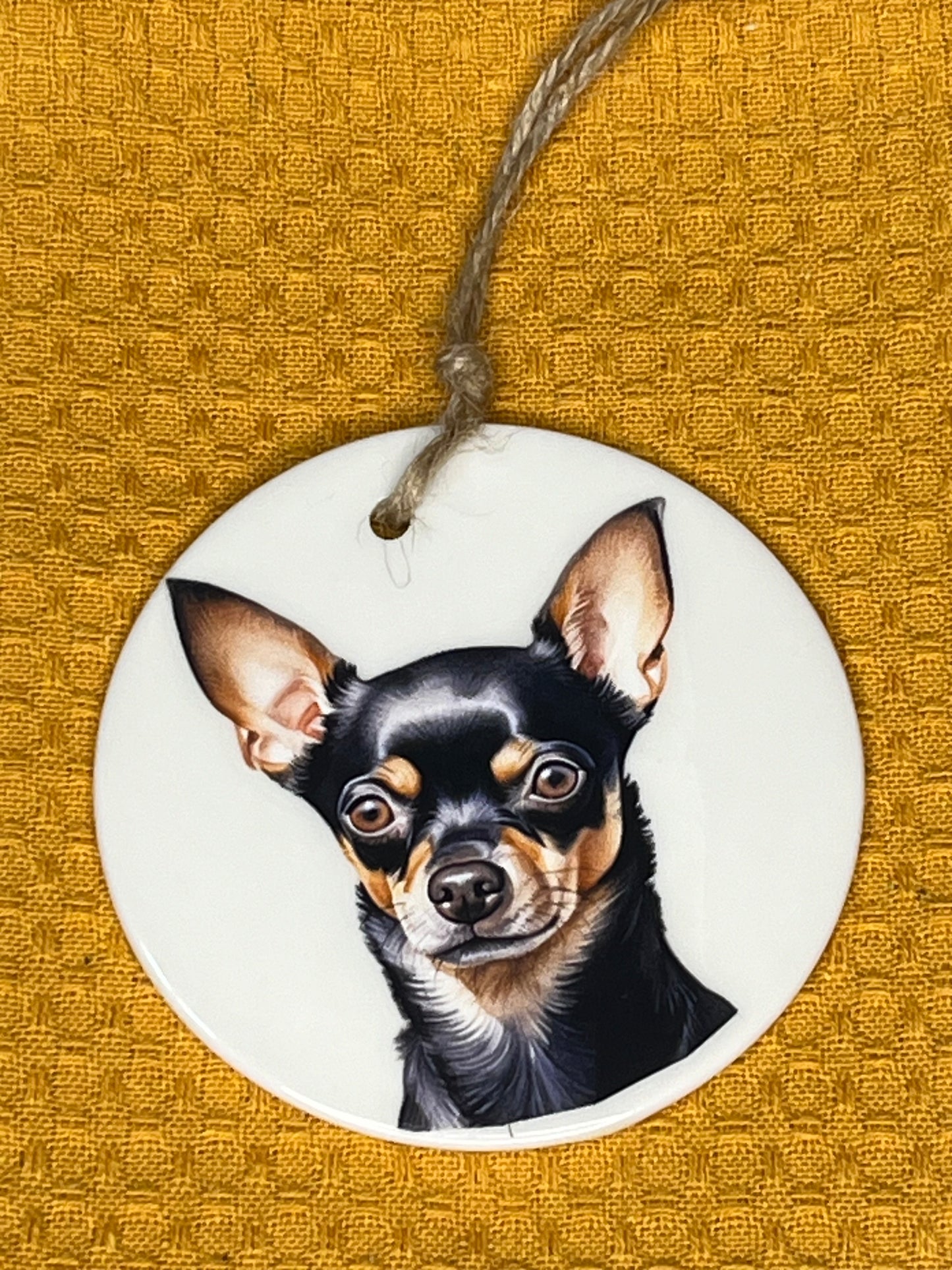 Chihuahua Blk & tan ceramic ornament