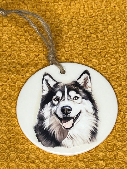 Alaskan malamute ceramic ornament