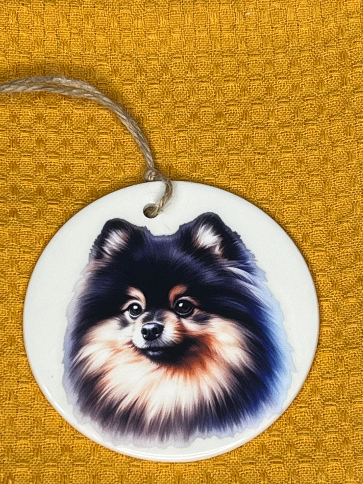 Pomeranian Blk & tan ceramic ornament