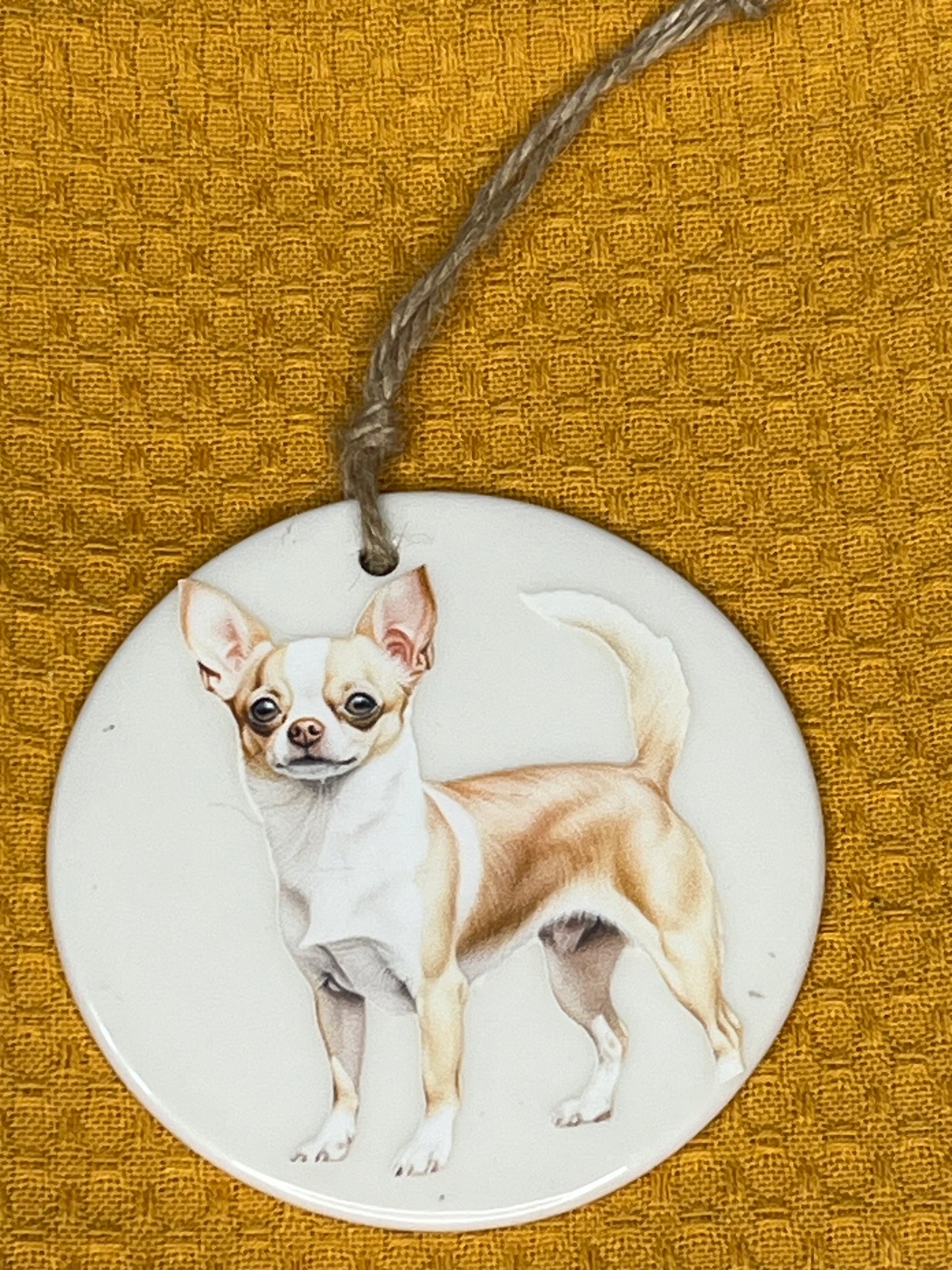 Chihuahua Tan & white ceramic ornament