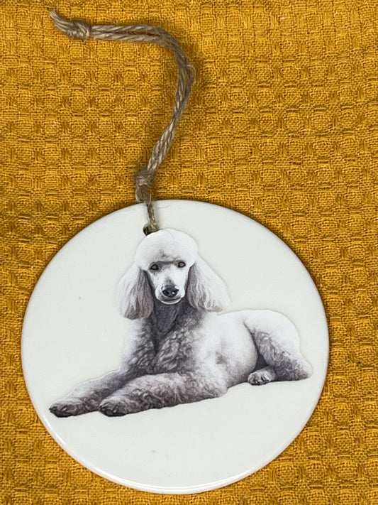 Laying White St. Poodle ceramic ornament