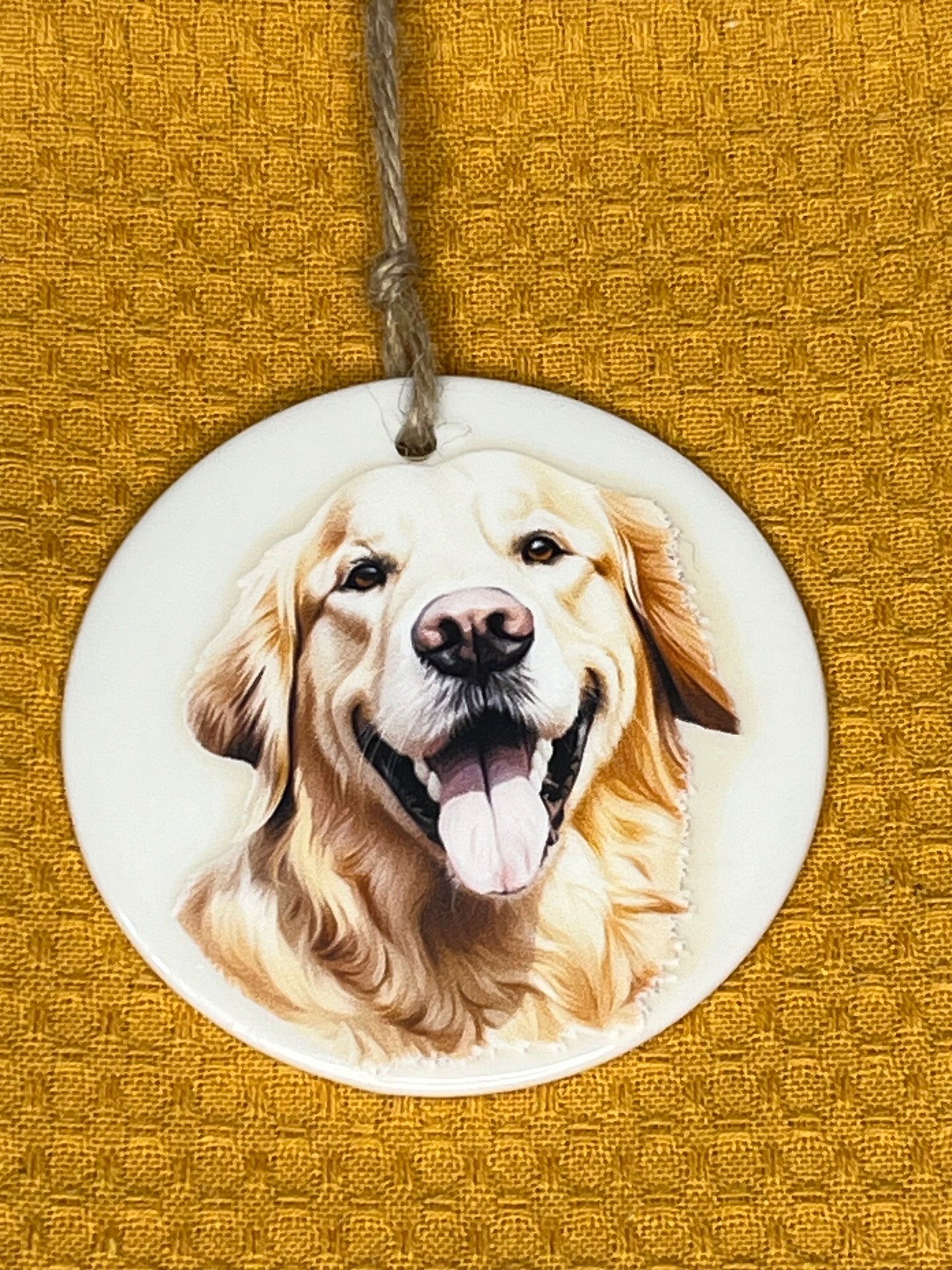 Smiling Golden retriever ceramic ornament