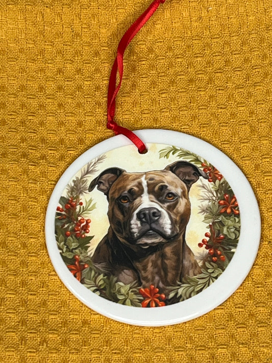 Staffordshire terrier Christmas ornament