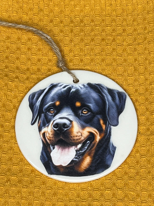 Rottweiler head shot ceramic ornament