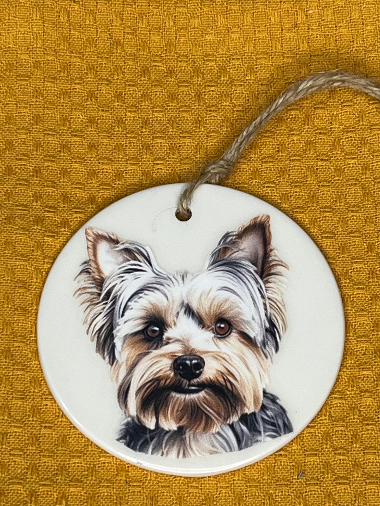 Silver Yorkie ceramic ornament