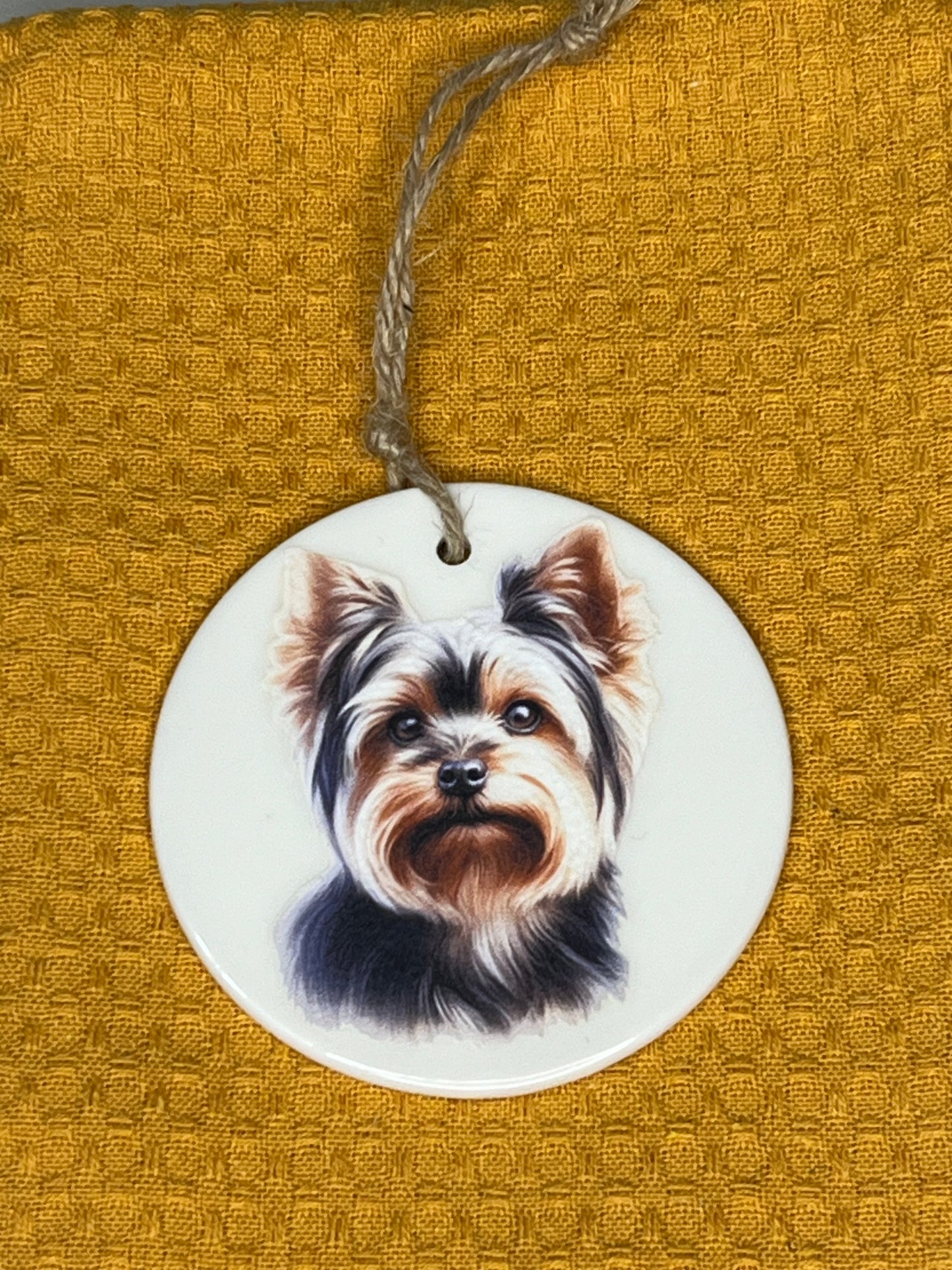 Yorkie square face ceramic ornament