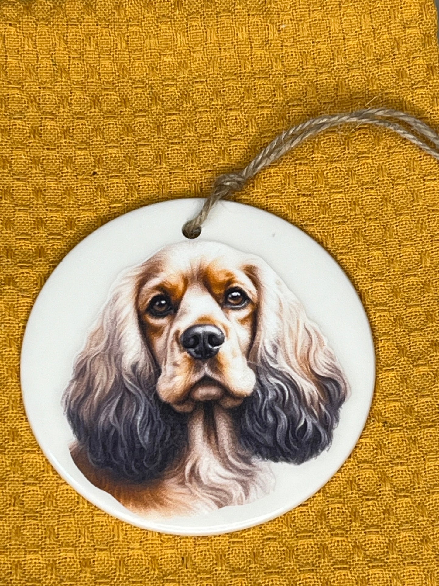 Buff cocker spaniel ceramic ornament