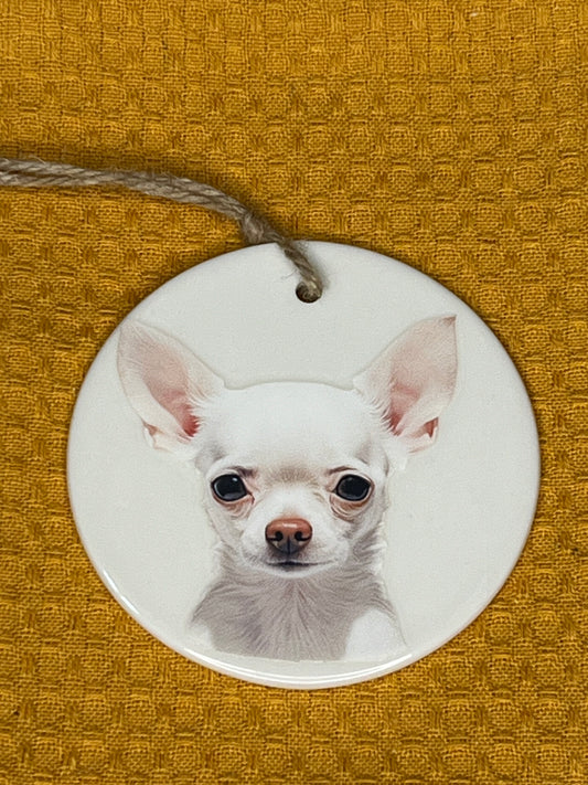 White Chihuahua ceramic ornament