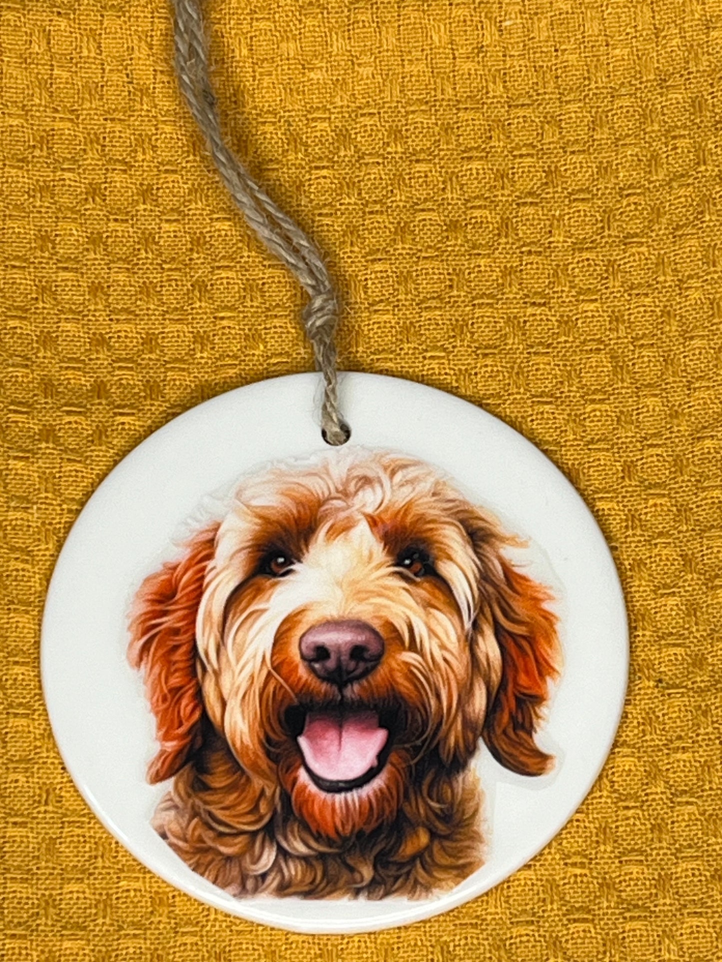 Golden doodle ceramic ornament