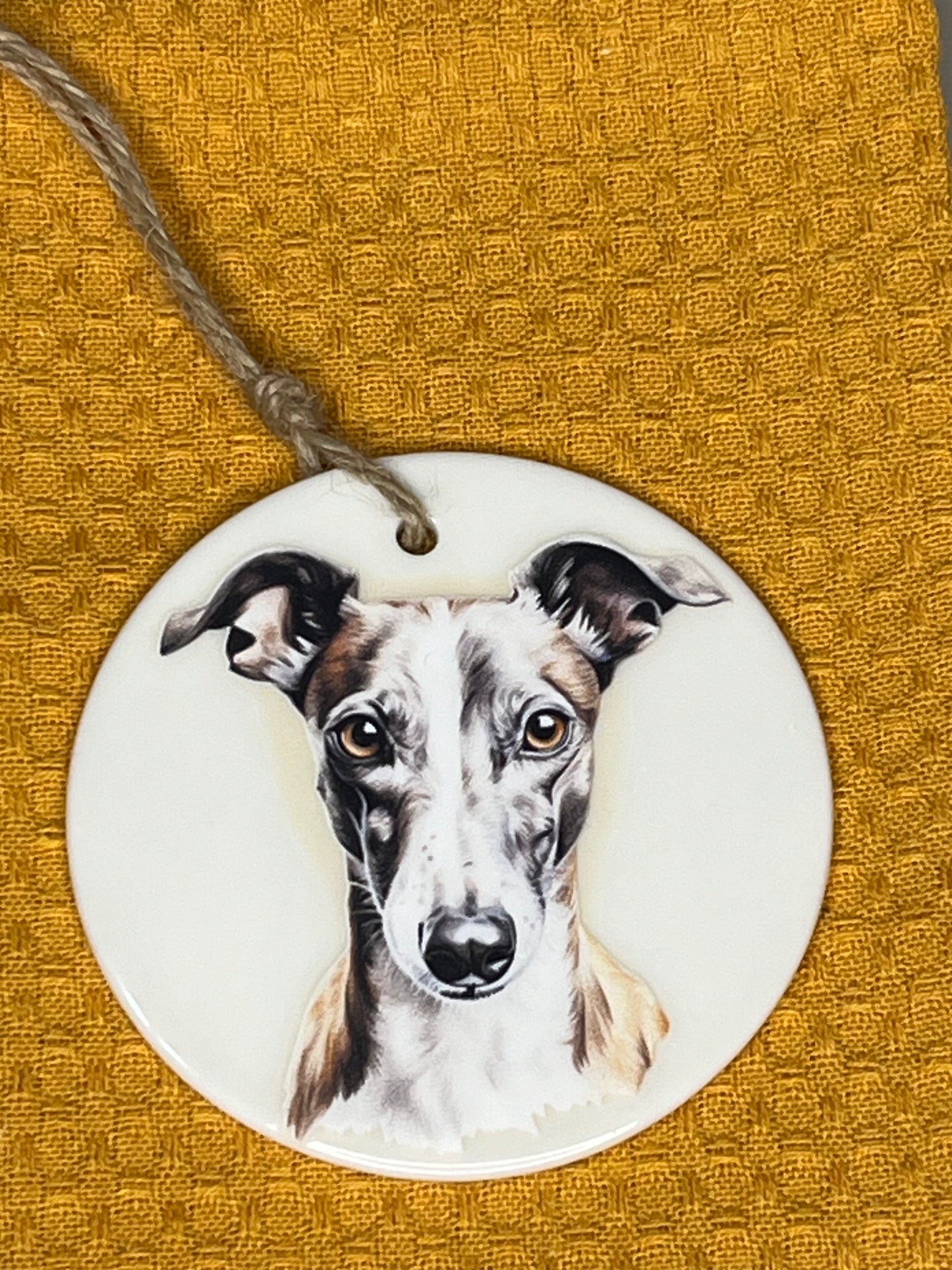 Whippet ceramic ornament