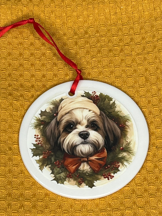 Shihtzu with hat Christmas ornament