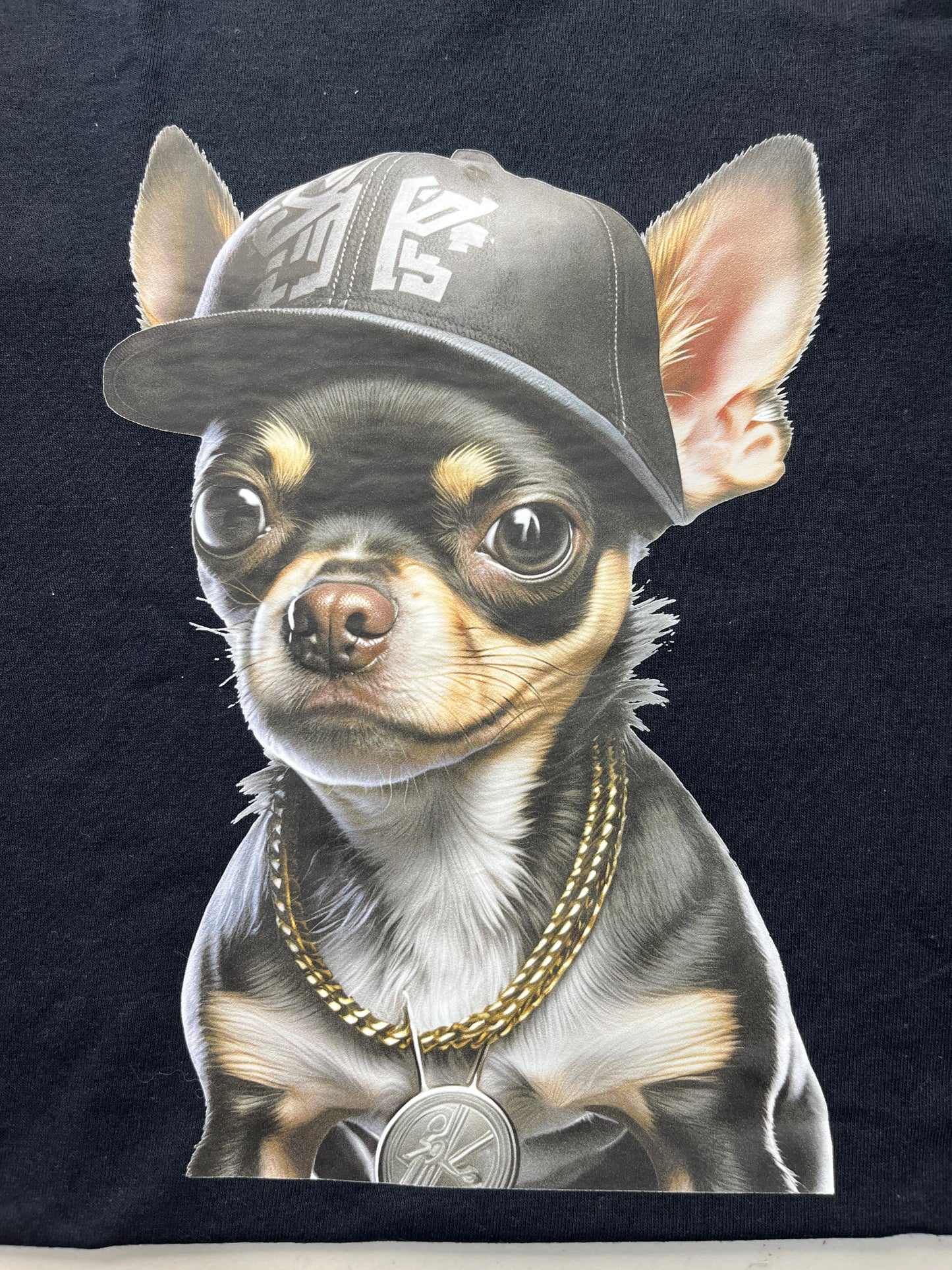 Chihuahua with a cap and gold chain T-shirt