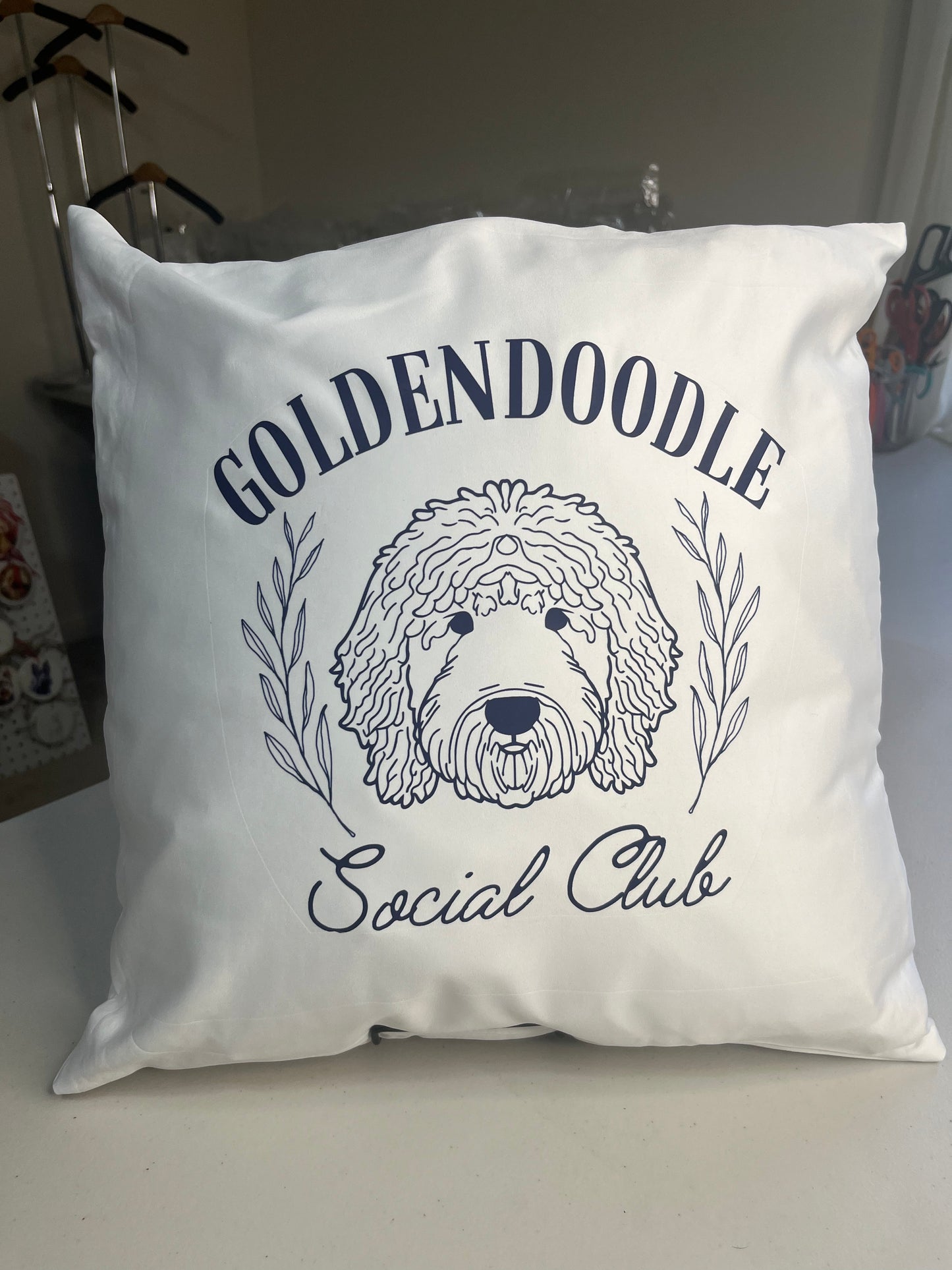 Golden doodle social club decorative pillow