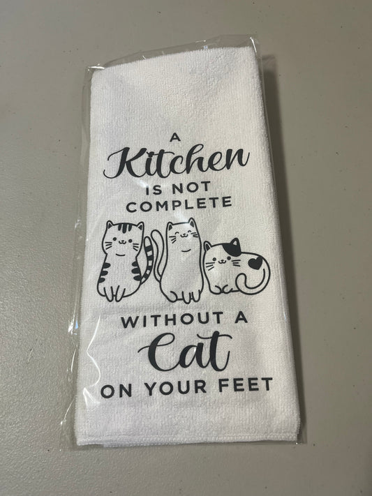 A kitchen is not complete without a cat at your feet kitchen towel